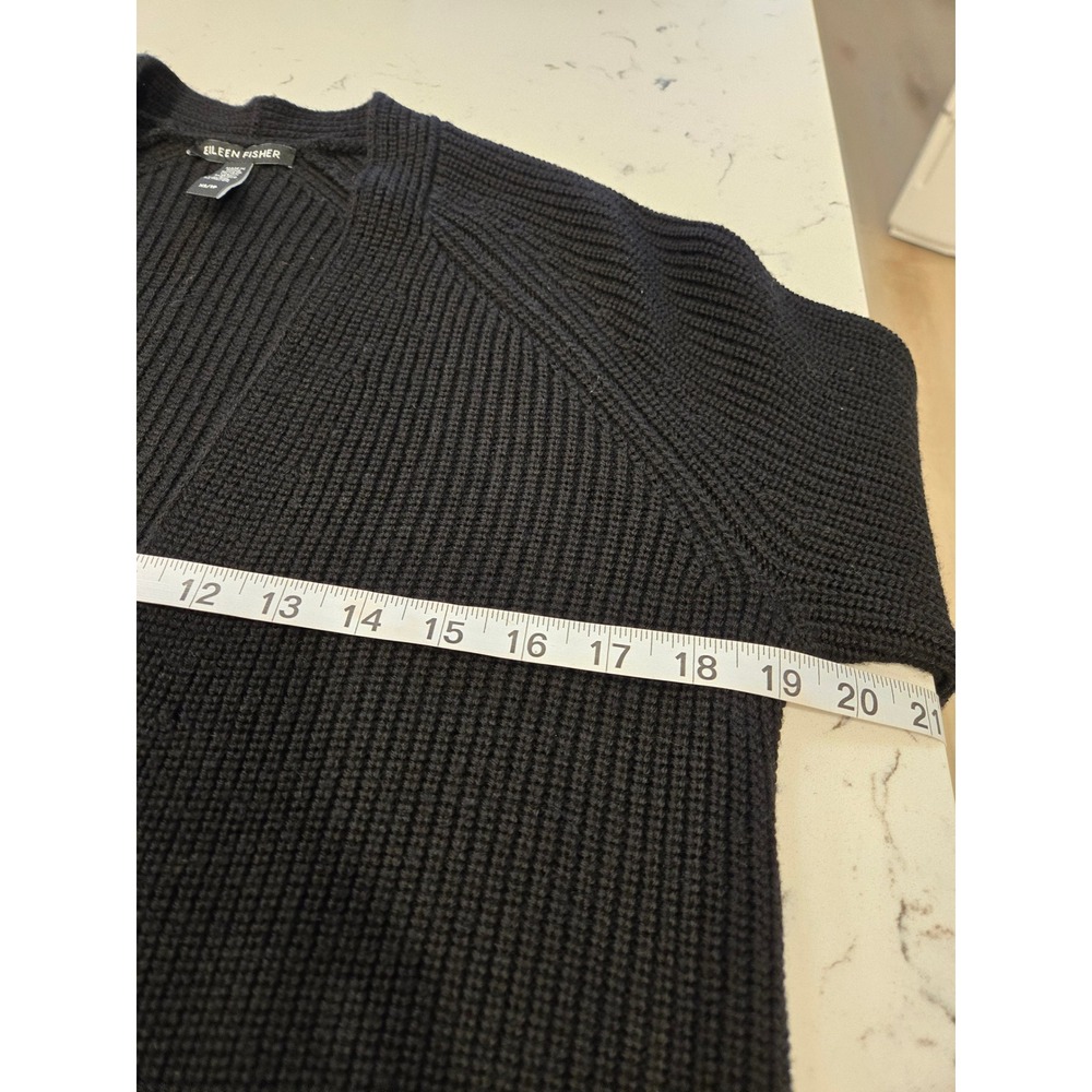 Eileen Fisher Black Extra Fine Merino Wool Ribbed Open Front Cardigan XS - Picture 6 of 7